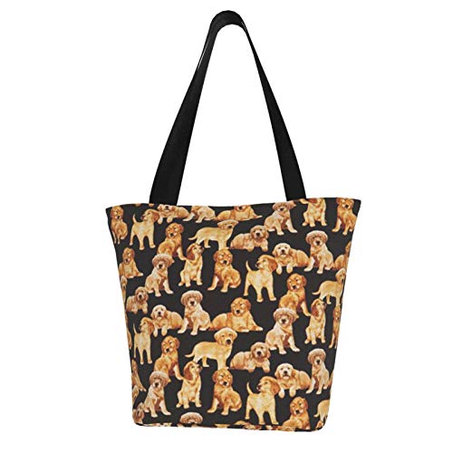 thumbnail image 2 of Christmas Golden Retriever Dog Canvas Tote Bag For Shopping 13x15, Xmas 2 of 12